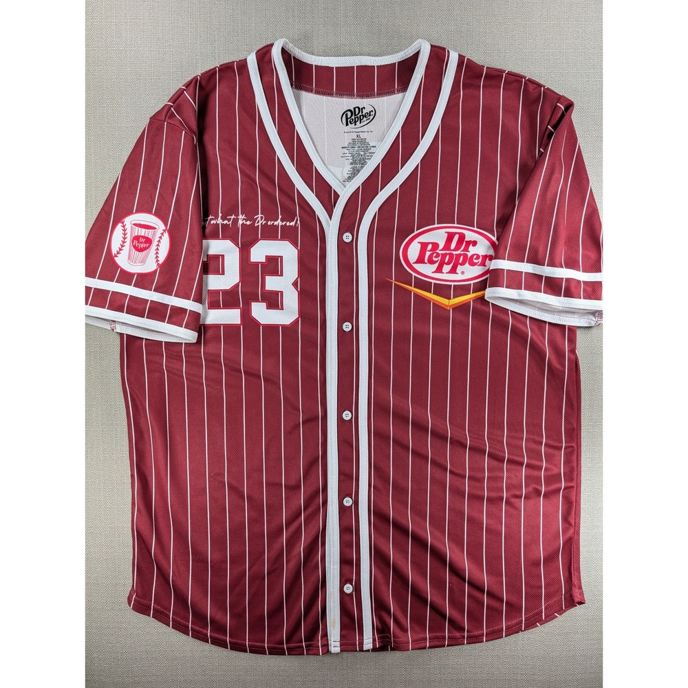 Dr Pepper Baseball Jersey Maroon White Pinstripe Button Up Shirt XL RPP010AMNWT